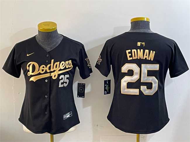 Women%27s Los Angeles Dodgers #25 Tommy Edman Black Gold Limited Stitched Jersey->san diego padres->MLB Jersey